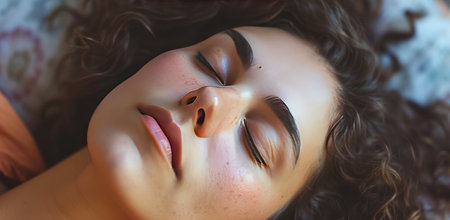 Young woman sleeping, close-up of the face. The concept of beauty and relaxation.の素材