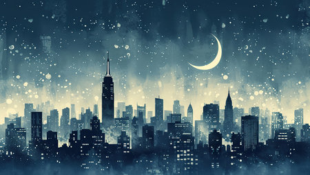 Urban landscape with the moon. The concept of nightlifeの素材
