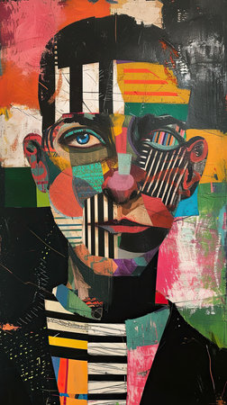 Colorful collage portrait of a person. The concept of art and creativity.の素材