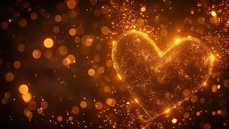 Glowing particle heart on a dark bokeh background. The concept of love and romance.の素材