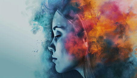 Female profile with multicolored smoky effects. The concept of creativity and abstract art.の素材