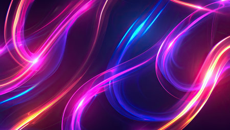 Abstract light trails on a dark background. The concept of speed and dynamics.の素材