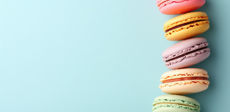 Macarons of different colors on a light background. The concept of confectionery and sweets.の素材