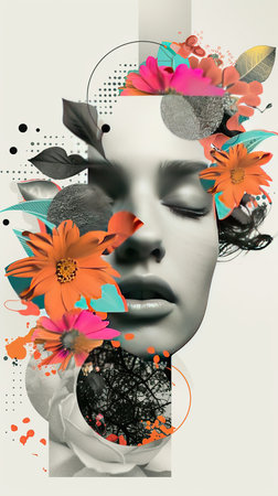 Abstract portrait of a woman with flowers. The concept of beauty and art.の素材