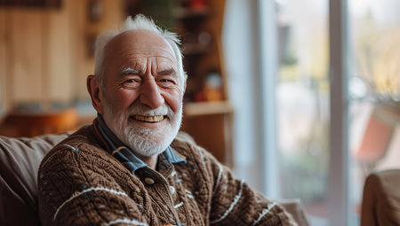 Elderly man with a smile. The concept of maturity and life experience.の素材