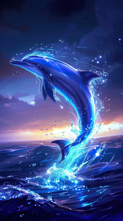 Dolphin cutting through the waves. The concept of freedom and the beauty of the sea.の素材
