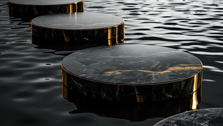 Marble platforms on the water surface. The concept of luxury and sophistication.の素材