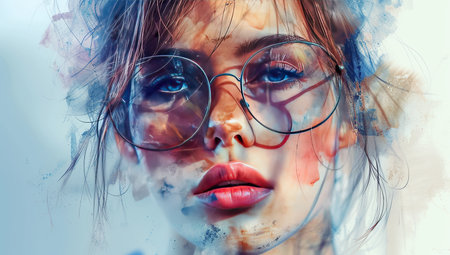 Portrait of a girl with abstract blur and glasses. The concept of contemporary art.の素材