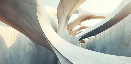 Modern architecture with smooth concrete forms. The concept of design and innovation.の素材