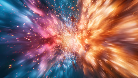 Starburst with multicolored sparks in space. The concept of cosmos and the big bang.の素材
