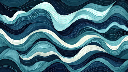 Abstract wavy lines in shades of blue. The concept of dynamics and harmony.の素材