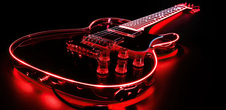 Guitar with neon lighting on a dark background. The concept of music and style.の素材
