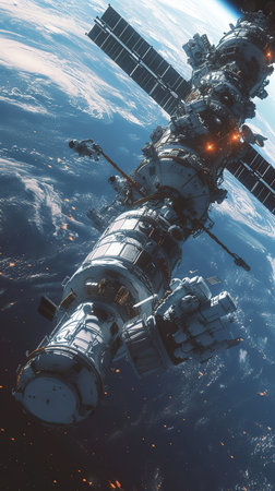 Space station orbiting Earth. The concept of space exploration.の素材