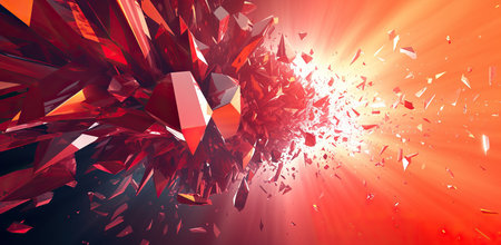 Explosion of red crystals on an orange background. The concept of energy and dynamism.の素材