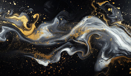 Black and gold abstract liquid texture. The concept of luxury and modern art.の素材