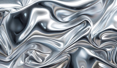 A close-up view of a silver metallic surface with undulating wavy lines creating a visually interesting texture.の素材
