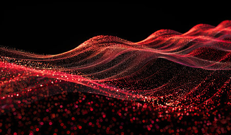 A striking red wave of light contrasts against a deep black backdrop, creating a bold and dynamic visual impact.の素材