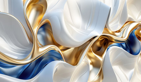 A white and blue abstract background featuring intricate gold accents that add a touch of elegance and luxury to the overall design. The blend of colors creates a dynamic and eye-catching visual effect.の素材