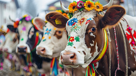 Decorated cows at a traditional festivalの素材