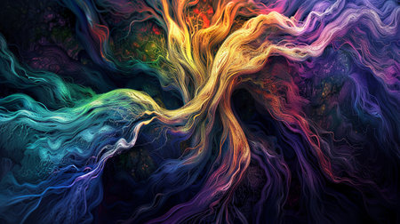 Colorful abstract digital art tree of vibrant flowing texturesの素材