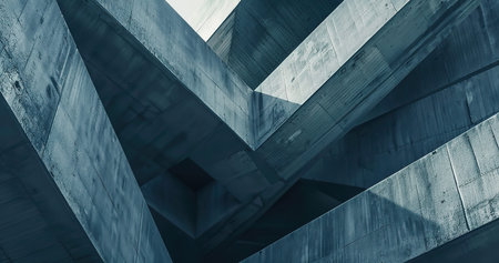 Modern concrete architecture with geometric shapes and cool tonesの素材