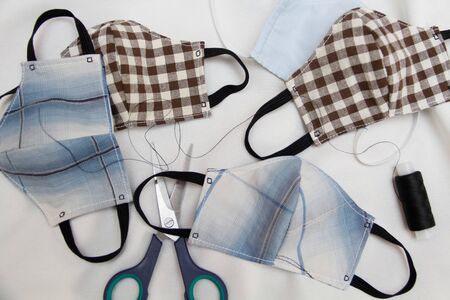 homemade reusable cotton face maskの写真素材