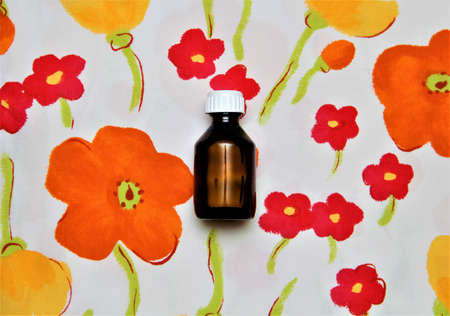 essential oil in a glass containerの写真素材