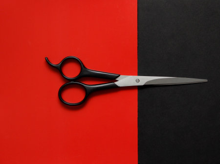 hairdressing scissors on the desktopの写真素材