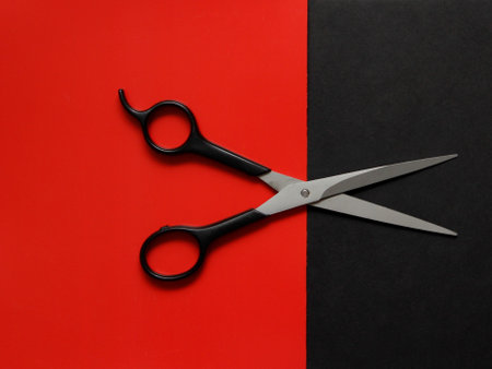 hairdressing scissors on the desktopの写真素材