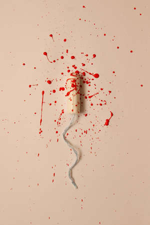 white tampon with blue threadの写真素材