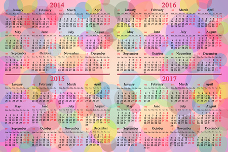 calendar for 2014 - 2017 years on the colored background with different ballsの写真素材