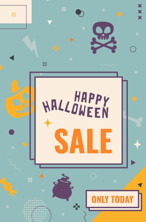 Memphis style Happy Halloween sale banner and discount offer. Vector template in bright colors for website, flier or social media marketingのイラスト素材
