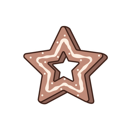 Isolated Vector illustration of Christmas gingerbread star. Sweet festive cookies with glaze and decorations. Element is retro groovy styleのイラスト素材