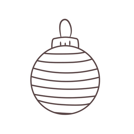 Isolated Outline Vector Illustration of Christmas ornament with stripes. Element of xmas and New Year decorationのイラスト素材