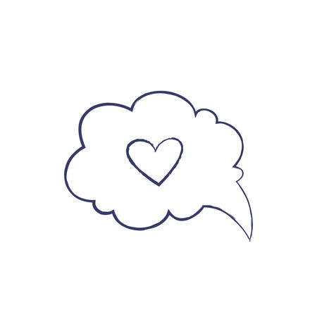Vector Illustration of Speech bubble cloud with heart. Charcoal crayon hand drawn design. Isolated element on a white backgroundのイラスト素材