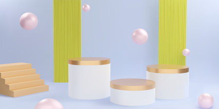 3d products podium scene background with geometric decorative elements. Realistic elegant stand for...