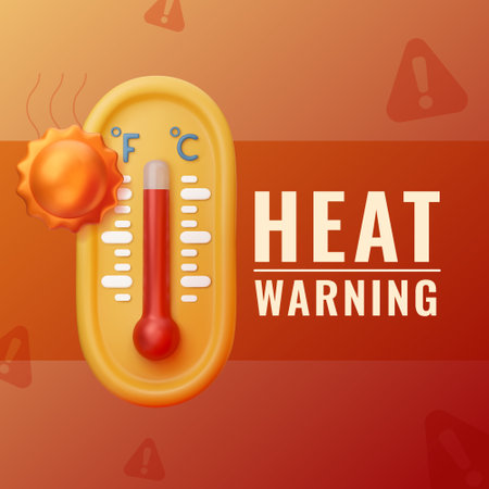 High temperature vector design. Background with 3D realistic thermometer for social media post. Heat warningのイラスト素材