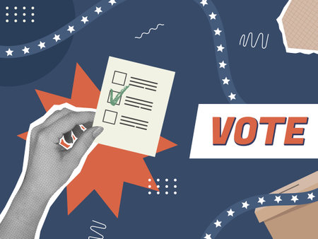 Trendy halftone election voting collage in magazine style. Election campaign vector illustrationのイラスト素材