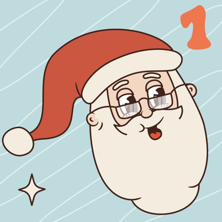 Groovy Santa isolated on blue background. Christmas advent calendar design, day 1. Vector illustrationのイラスト素材