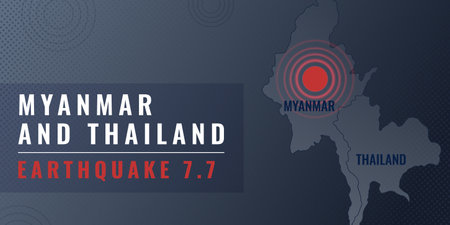 Myanmar and Thailand Earthquake concept, march 2025. Vector information illustration with map for blog, articles, social mediaのイラスト素材
