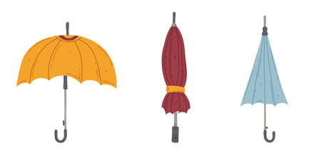 Hand drawn umbrella set. Simple doodle vector illustration isolated on a white backgroundのイラスト素材