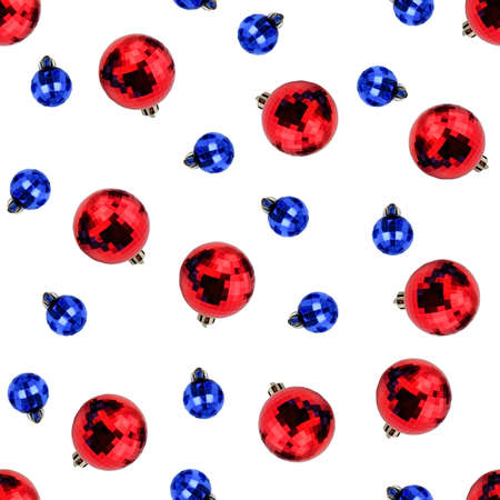 Christmas seamless pattern with blue and red balls. Holiday background.の写真素材