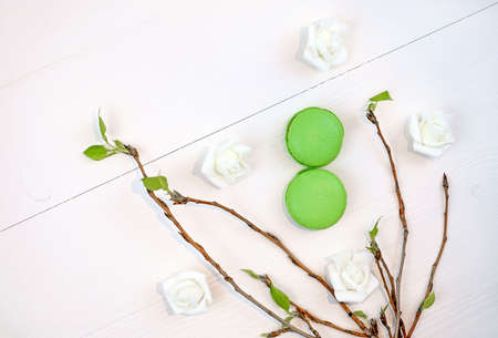 8 March macaroons on wooden background. Spring concept and freshness, International Womens Day celebrate, copy space.の写真素材