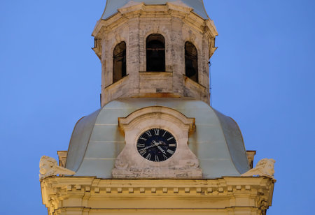 Saints Peter and Paul Cathedral in Saint Petersburg, clock close-up.