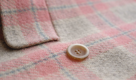 Details of a fabric plaid wool jacket, close up