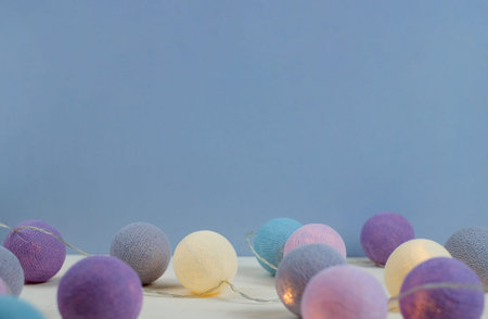 Lights garland for party. Abstract holiday background with copy space