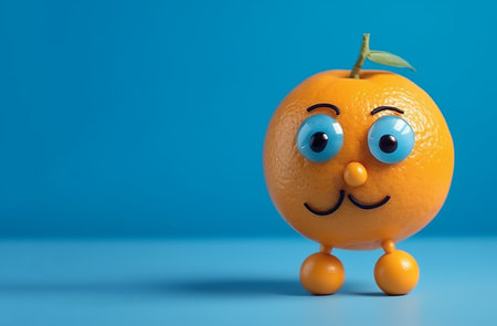cheerful orange, cartoon emoticon on a blue background, illustrationの素材