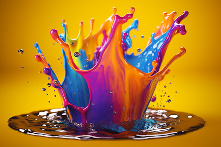 Splash of paint Colorful. abstract background. Digital Art, colored floating liquid in the trend colors pink, orange, blue and violet. 3dの素材