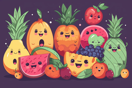Cute fruit cartoon characters isolated illustration.の素材