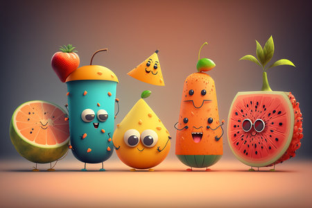 Cute fruit cartoon characters isolated illustration.の素材